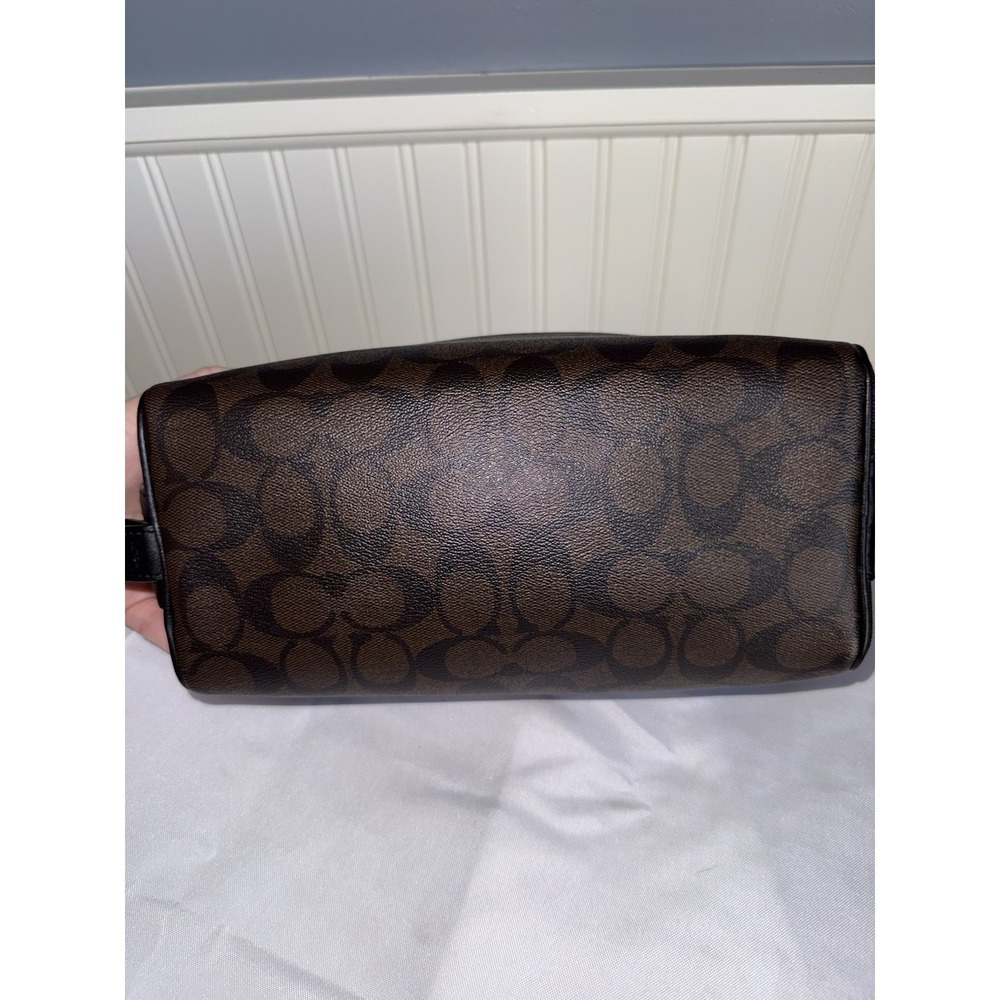 COACH Signature Toiletry Travel Bag Dopp Kit Pouch Coated Canvas Walnut Black - Picture 3 of 16